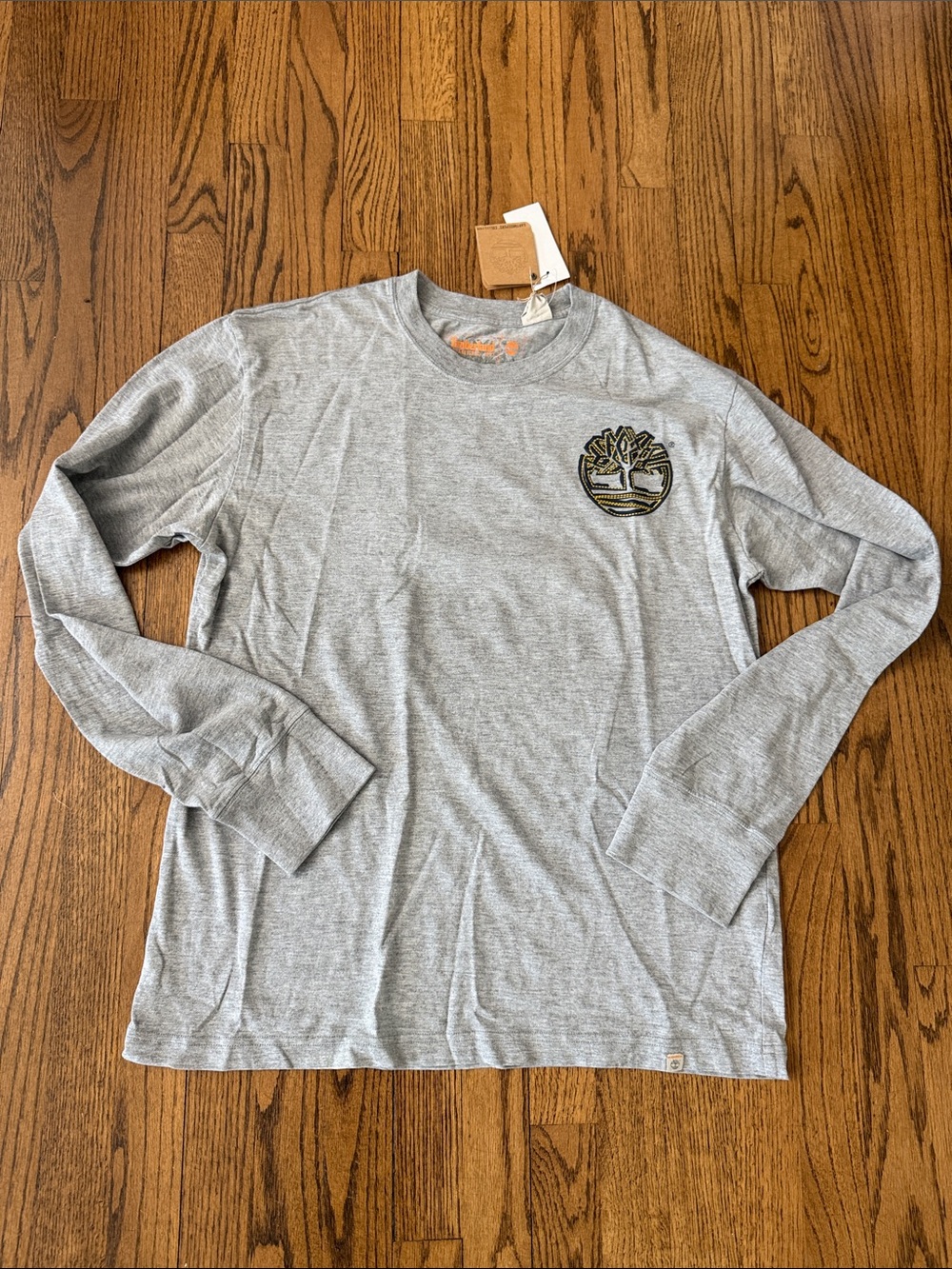 Timberland Light Gray Long-Sleeve Crew with Logo